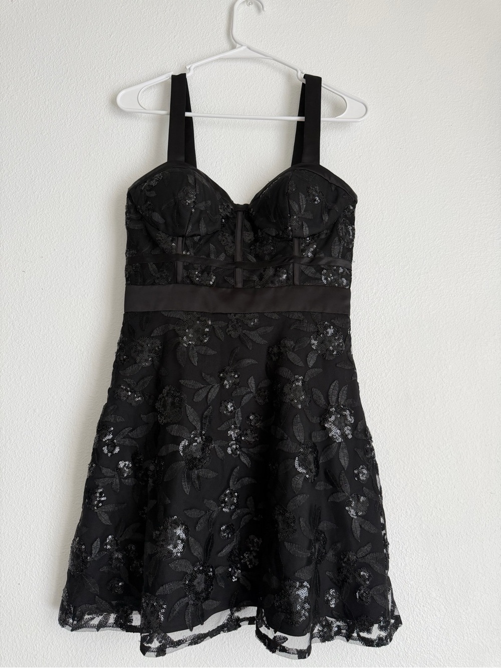 Black Floral Appliqué Blondie Nites Dress
